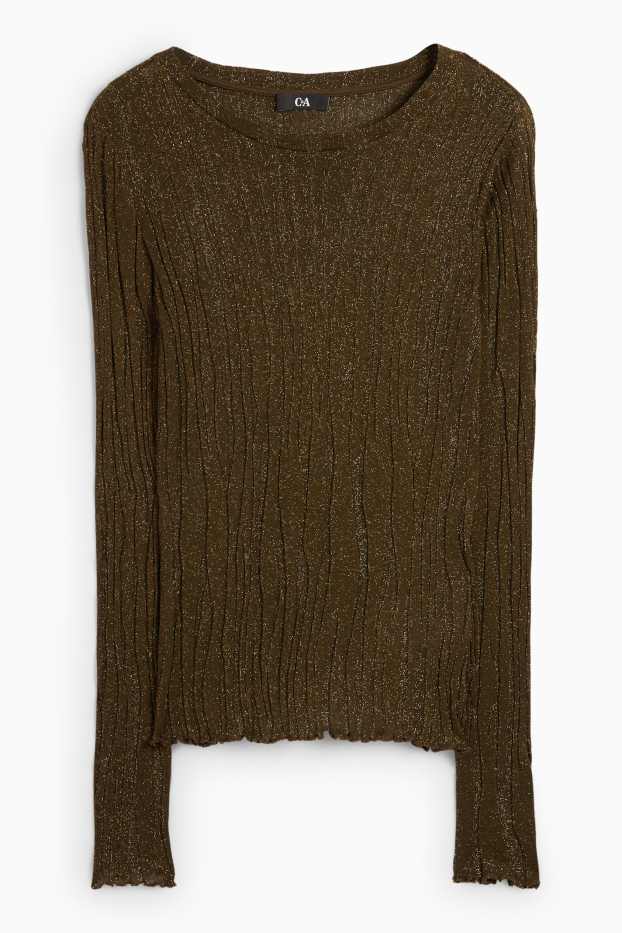 Women - Long sleeve top - regular fit - ribbed - dark green