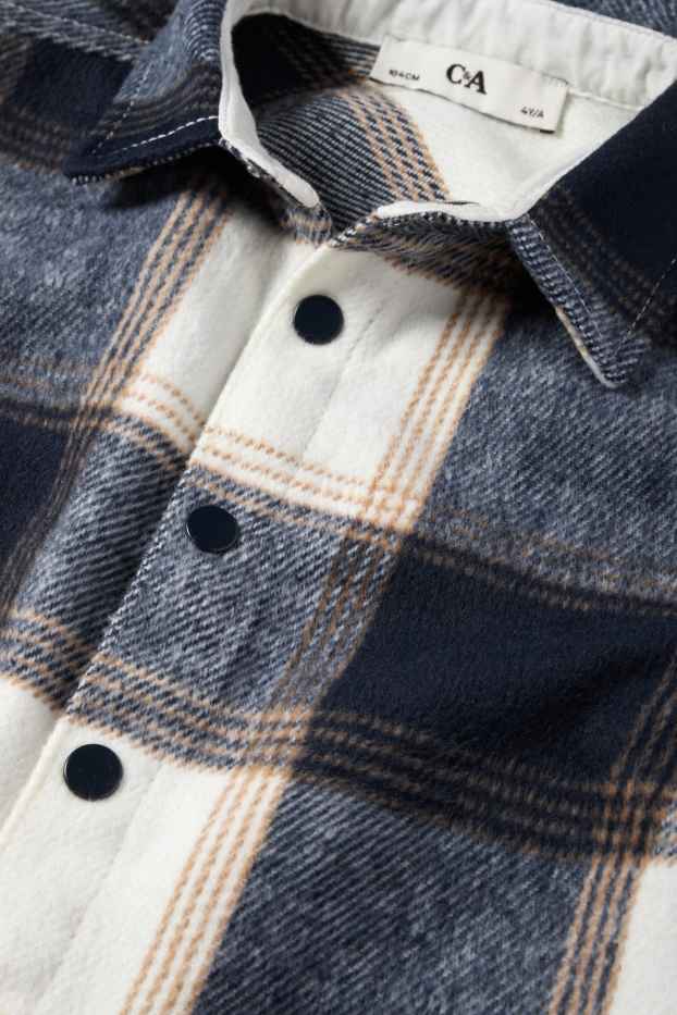 Kinder Buben - Flanell-Hemdjacke - kariert - dunkelblau