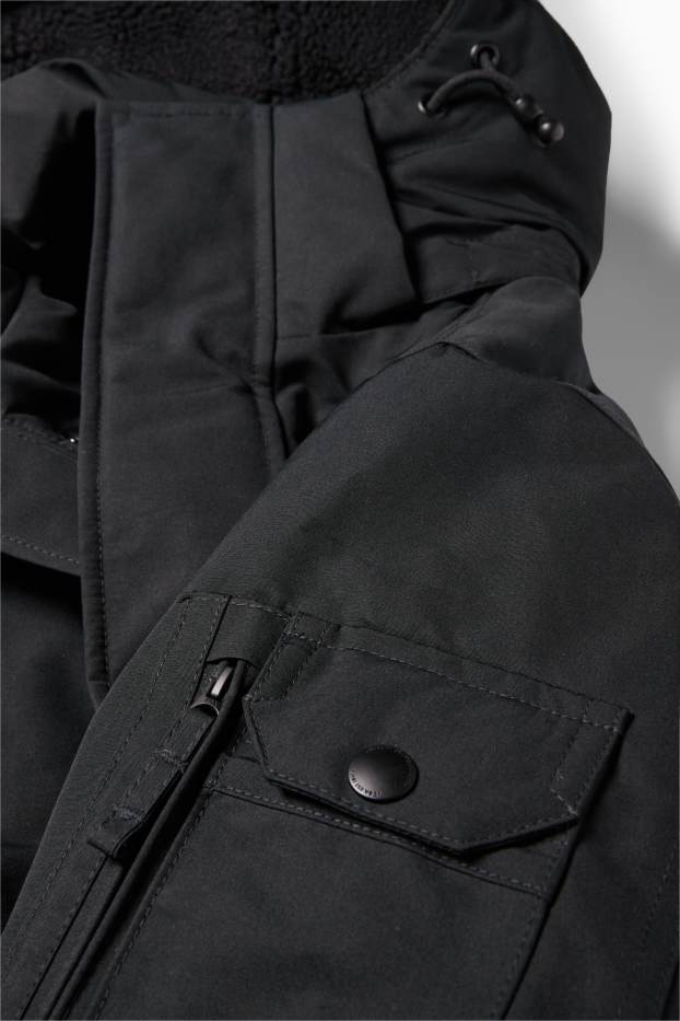 Herren - Jacke mit Kapuze - gefüttert - wasserabweisend - schwarz