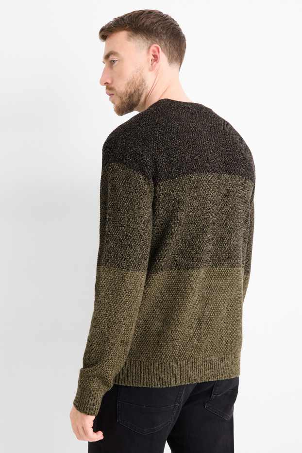 Herren - Pullover - gestreift - strukturiert - dunkelgrün