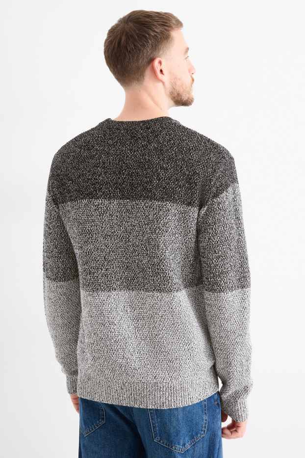 Herren - Pullover - gestreift - strukturiert - dunkelgrau