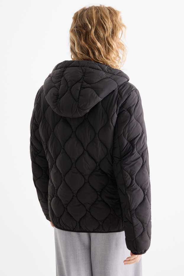 Women - Quilted jacket with hood - black