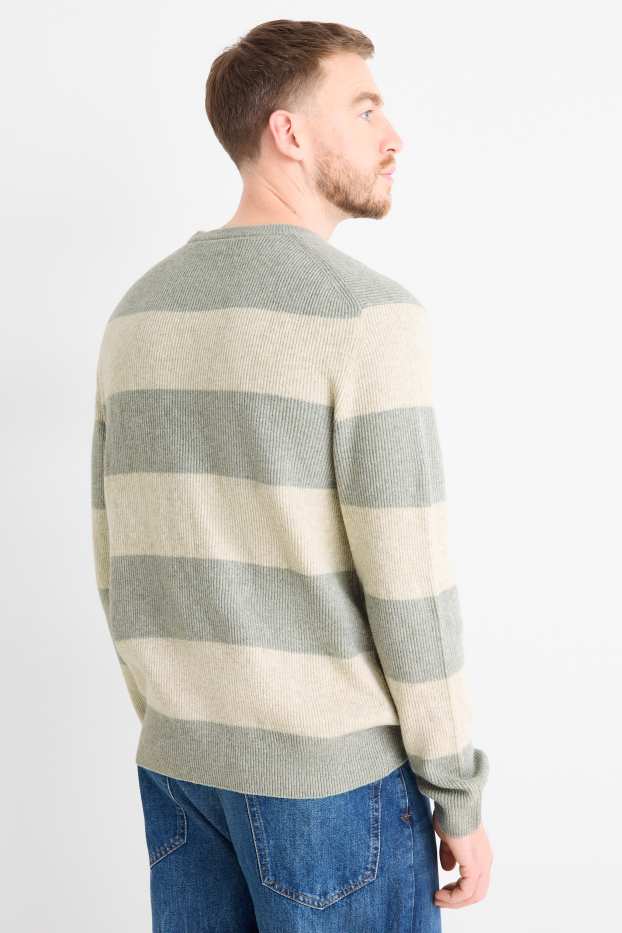 Men - Jumper - ribbed - striped - light beige
