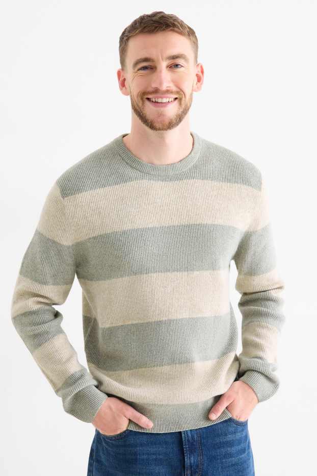 Men - Jumper - ribbed - striped - light beige
