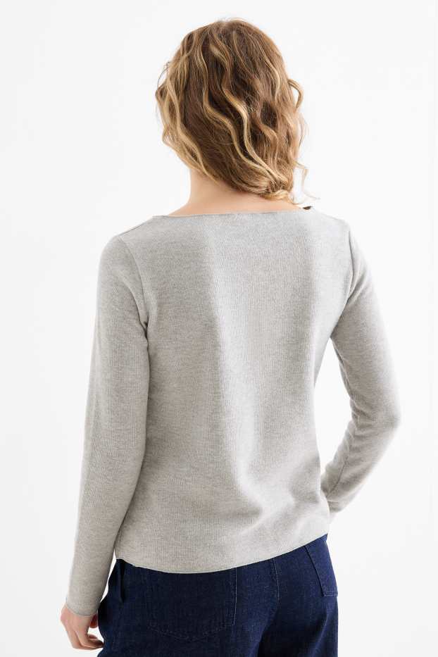 Damen - Langarmshirt - Regular Fit - gerippt - hellgrau