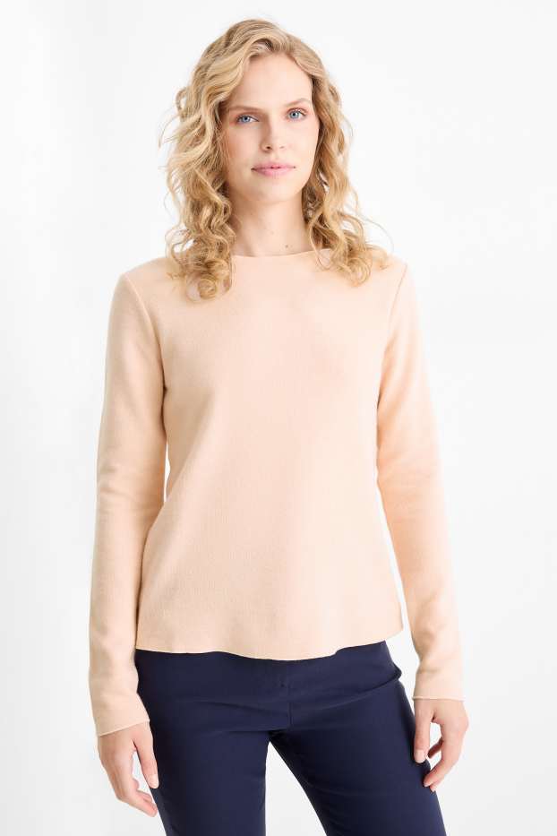 Femmes - Haut à manches longues - regular fit - finition côtelée - rose