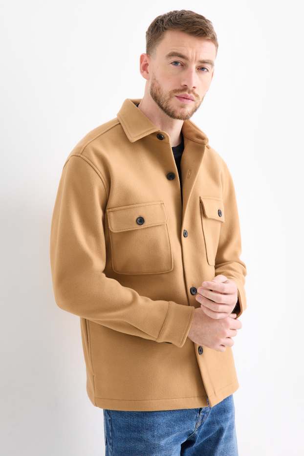 Heren - Overhemdjas - relaxed fit - kent - lichtbruin