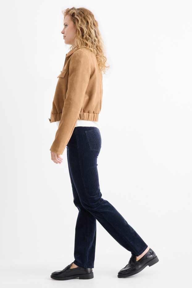 Women - Corduroy trousers - high waist - straight fit - LYCRA® - dark blue