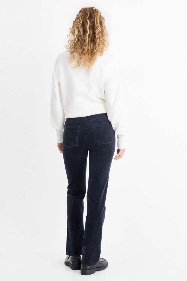 Women - Corduroy trousers - high waist - straight fit - LYCRA® - dark blue