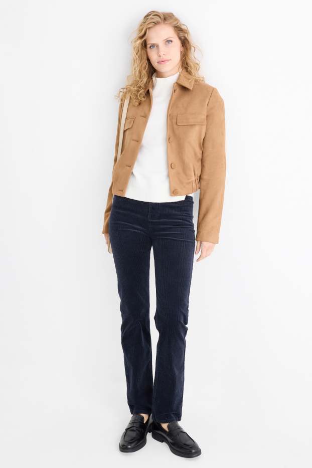 Women - Corduroy trousers - high waist - straight fit - LYCRA® - dark blue