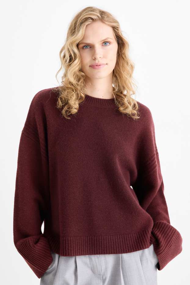 Femmes - Pull en cachemire mélangé - laine mélangée - rouge foncé