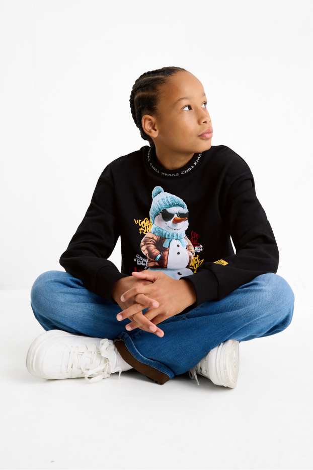 Enfants garçons - Bonhomme de neige - sweat de Noël - noir