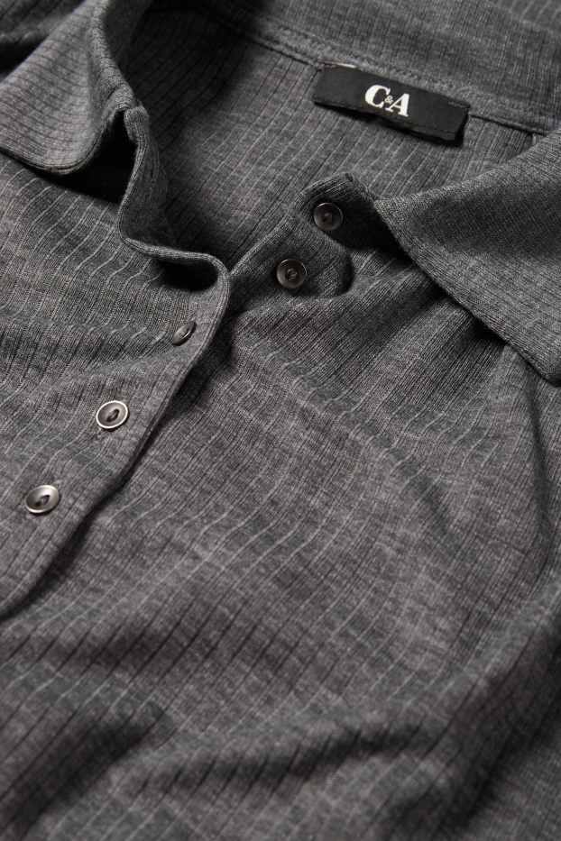 Women - Basic long sleeve polo shirt - regular fit - ribbed - gray