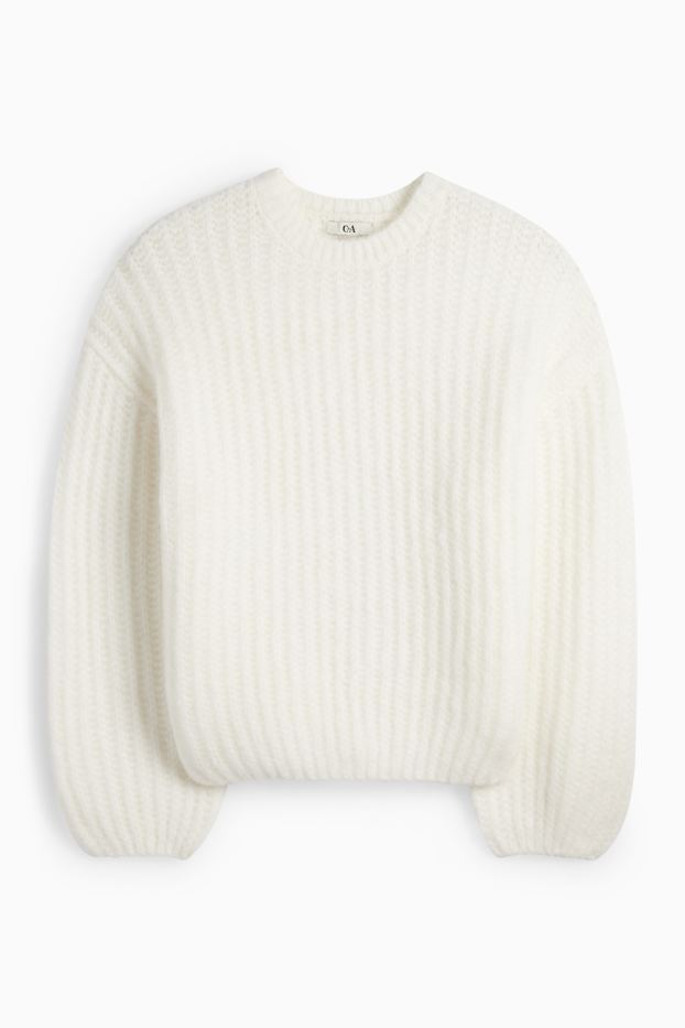 Dámské - Svetr - žebrovaný - krémově bílá