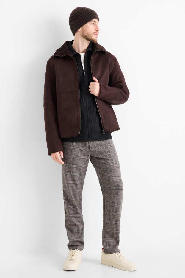 Men - Chinos - tapered fit - check - gray-brown