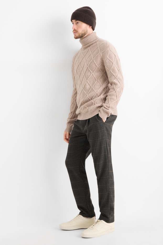 Uomo - Pantaloni chino - tapered fit - a quadretti - grigio scuro