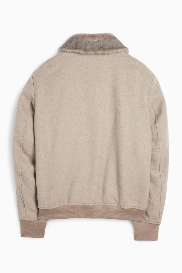 Hommes - Veste avec garniture en imitation fourrure - beige