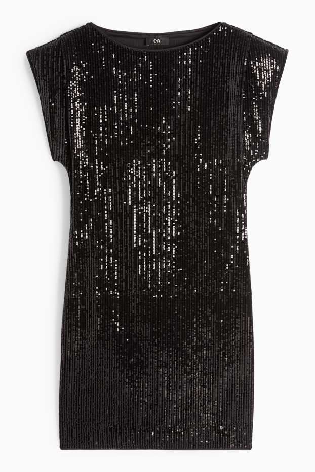 Damen - Pailletten-Bodycon-Kleid - schwarz