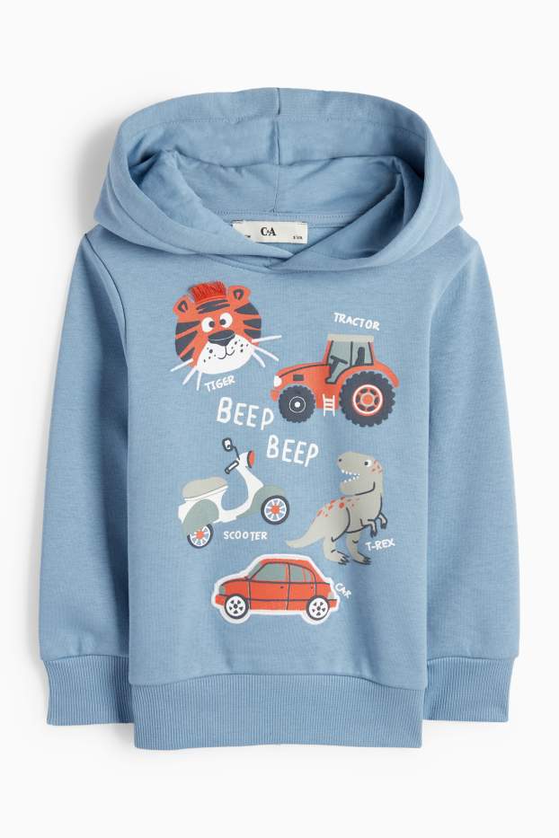 Kinderen: jongens - Dinosaurus, tijger en voertuigen - hoodie - blauw