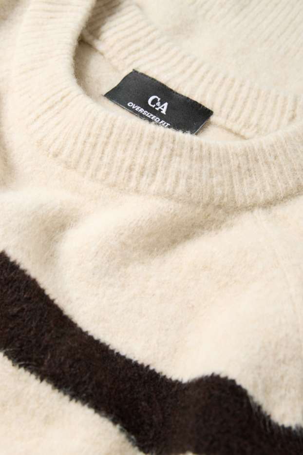 Women - Jumper - striped - brown / beige