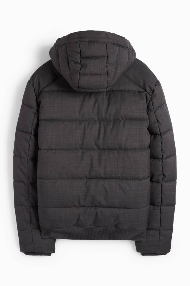 Herren - Steppjacke mit Kapuze - wasserabweisend - dunkelgrau