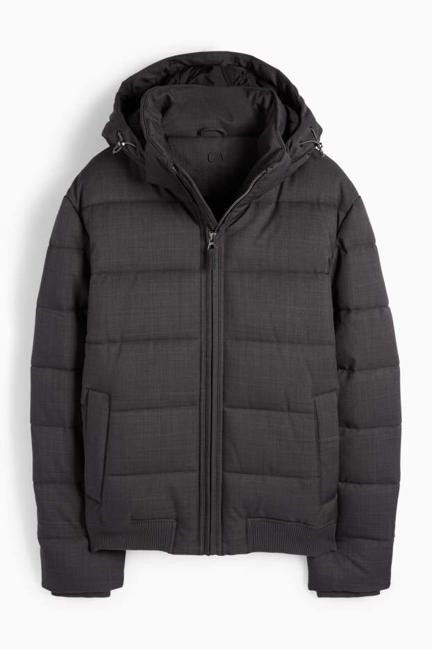 Herren - Steppjacke mit Kapuze - wasserabweisend - dunkelgrau