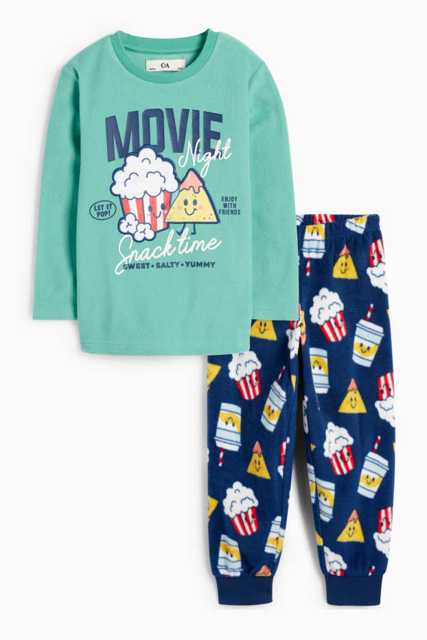 Děti - chlapci - Popcorn a nachos- fleecové pyžamo - 2dílné - zelená