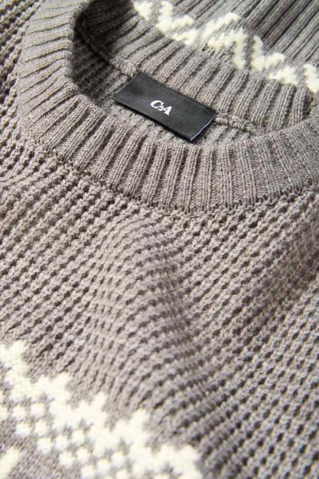 Men - Jumper - patterned - textured - gray-melange