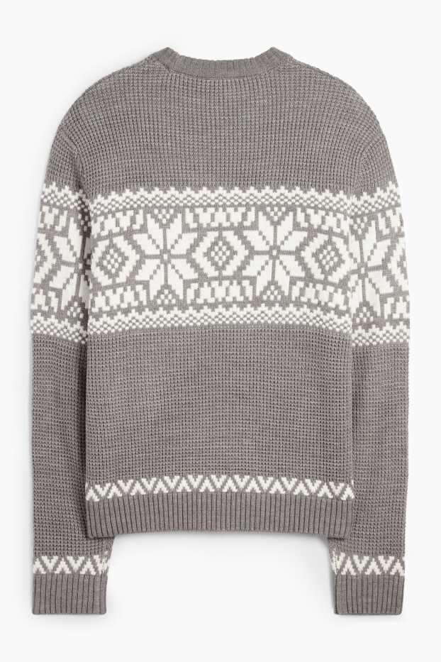 Men - Jumper - patterned - textured - gray-melange