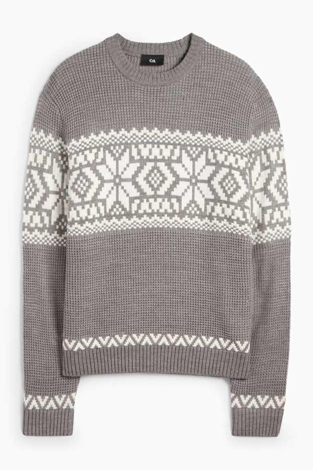 Men - Jumper - patterned - textured - gray-melange