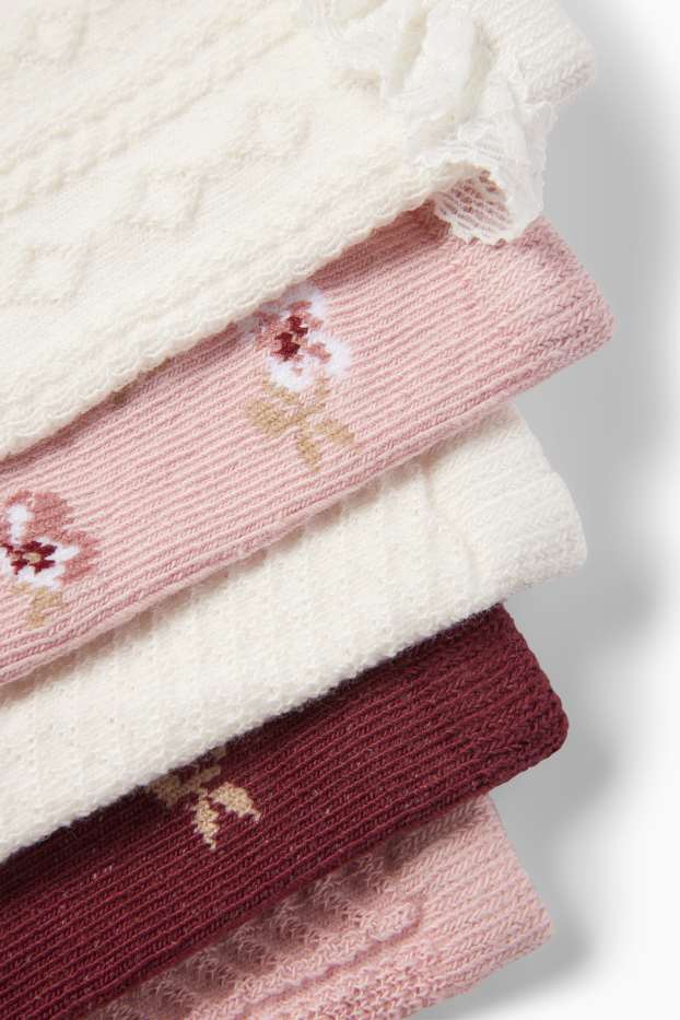 Baby Mädchen - Multipack 5er - Blümchen - Baby-Socken mit Motiv - rosa