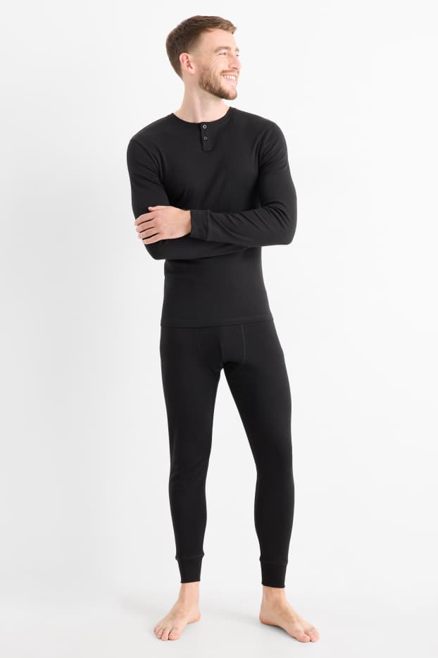 Herren - Lange Unterhose - gerippt - schwarz