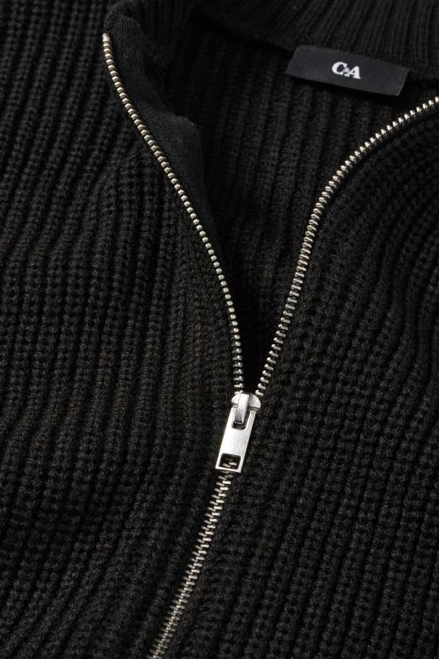 Men - Cardigan - ribbed - black