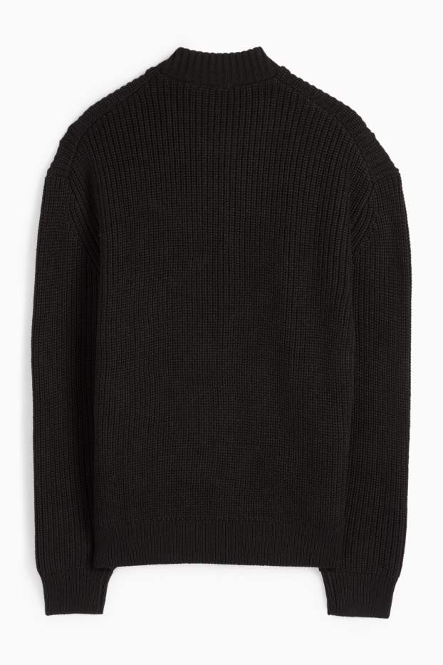 Men - Cardigan - ribbed - black