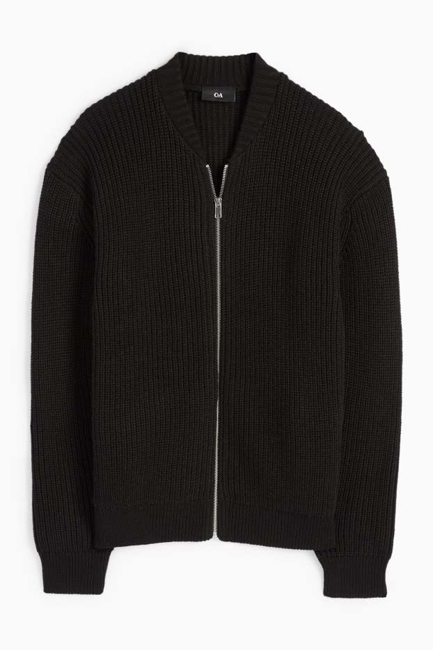 Men - Cardigan - ribbed - black