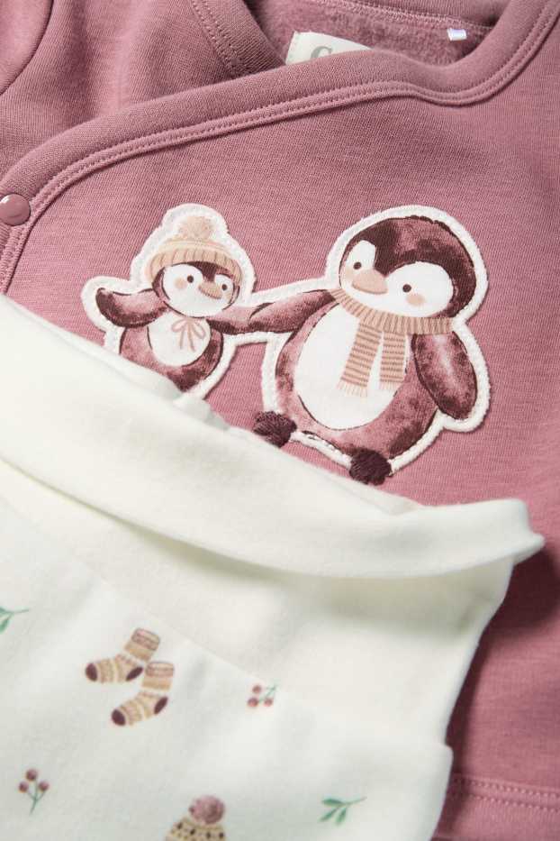 Neonate - Pinguino - completo per neonati - 2 pezzi - bianco / rosa