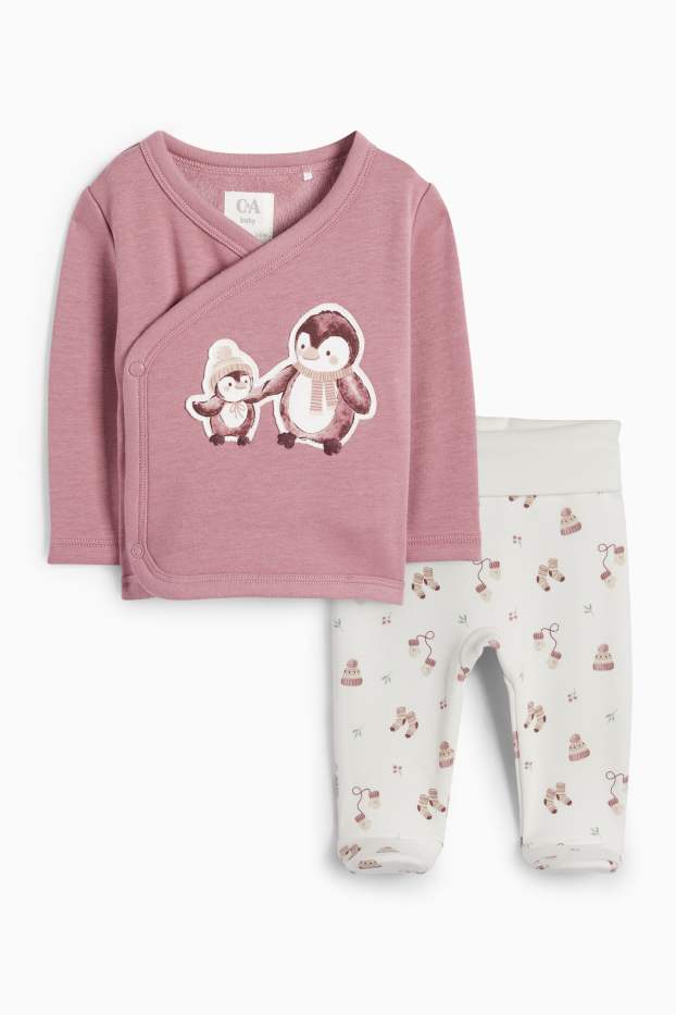 Neonate - Pinguino - completo per neonati - 2 pezzi - bianco / rosa