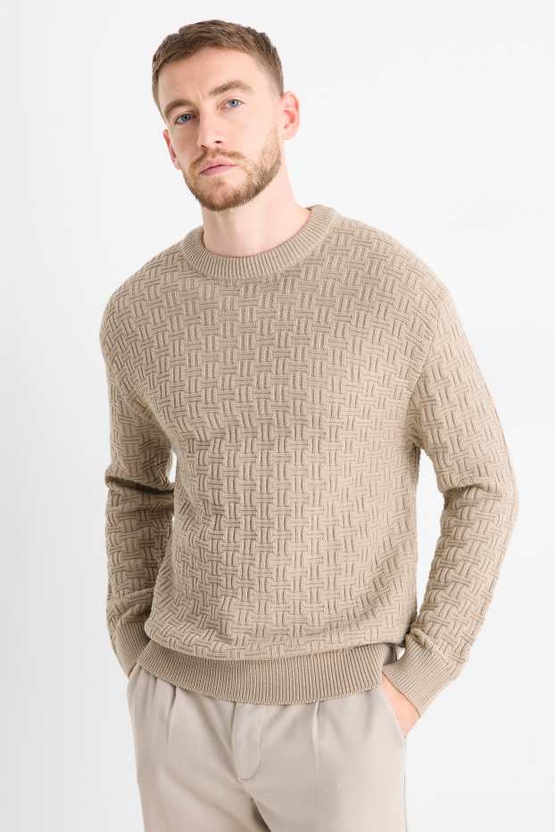 Men - Jumper - textured - light beige