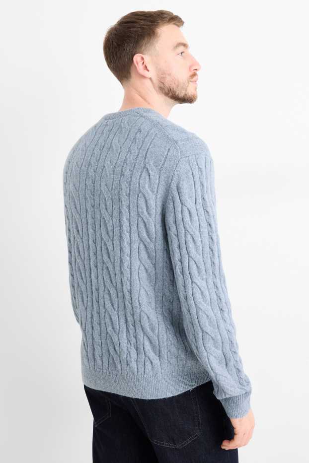 Men - Jumper - cable knit pattern - light blue