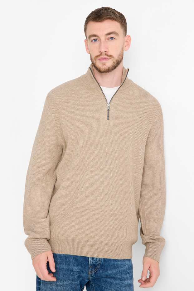 Men - Jumper - ribbed - beige