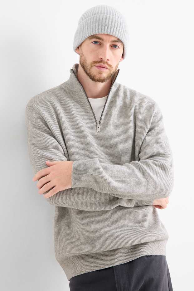 Men - Jumper - ribbed - gray