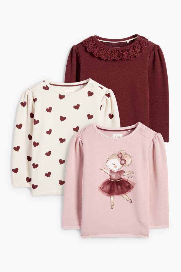 Baby Mädchen - Multipack 3er - Ballerina und Herz - Baby-Sweatshirt - rosa
