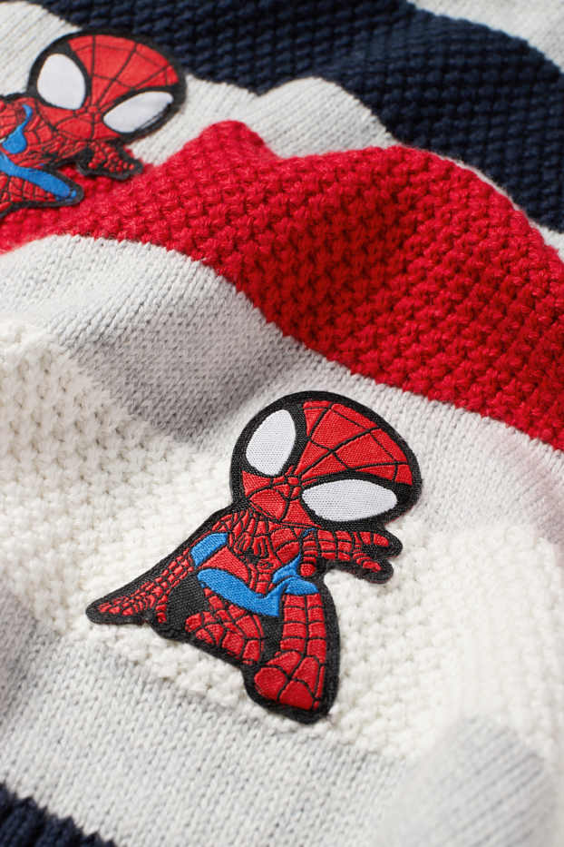 Kinder Buben - Spidey - Pullover - gestreift - strukturiert - hellgrau / dunkelblau