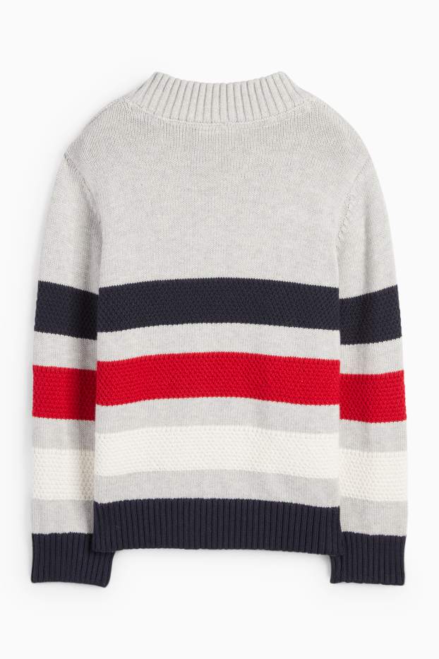 Kinder Buben - Spidey - Pullover - gestreift - strukturiert - hellgrau / dunkelblau