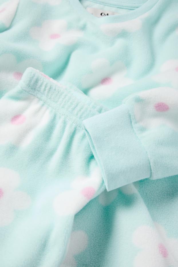 Děti - dívky - Květiny - zimní pyžamo - 2dílné - mátově zelená