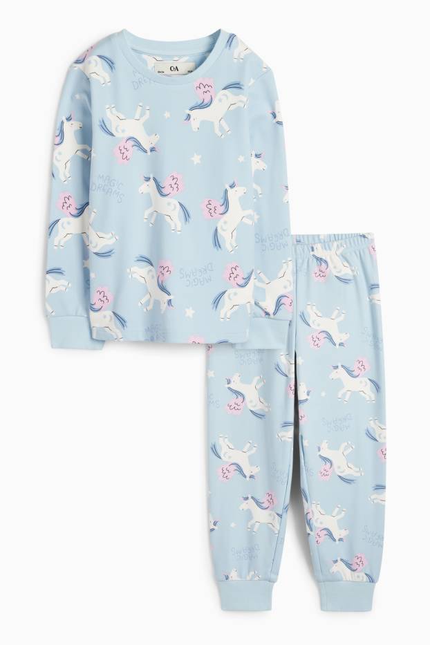 Enfants filles - Licorne - pyjama en polaire - 2 pièces - bleu clair