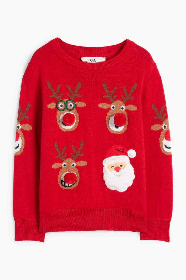 Kinderen: jongens - Rendier en Kerstman - trui voor de kerst - rood