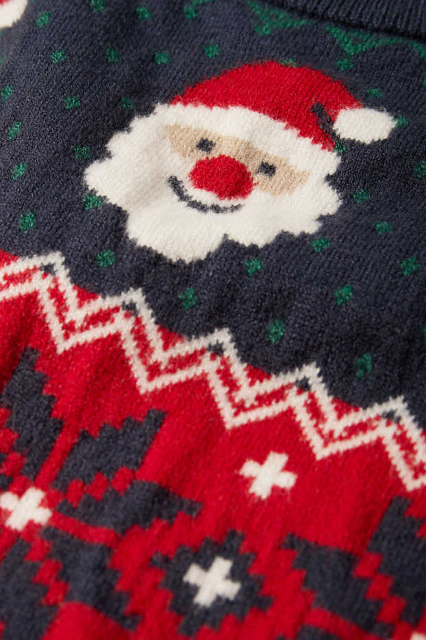 Enfants garçons - Dinosaure et père Noël - pull de Noël - bleu foncé