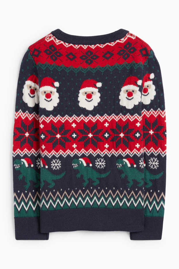 Enfants garçons - Dinosaure et père Noël - pull de Noël - bleu foncé