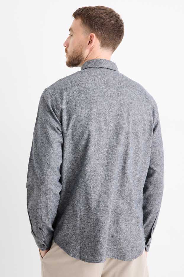 Hommes - Chemise - regular fit - col button-down - bleu foncé-chiné